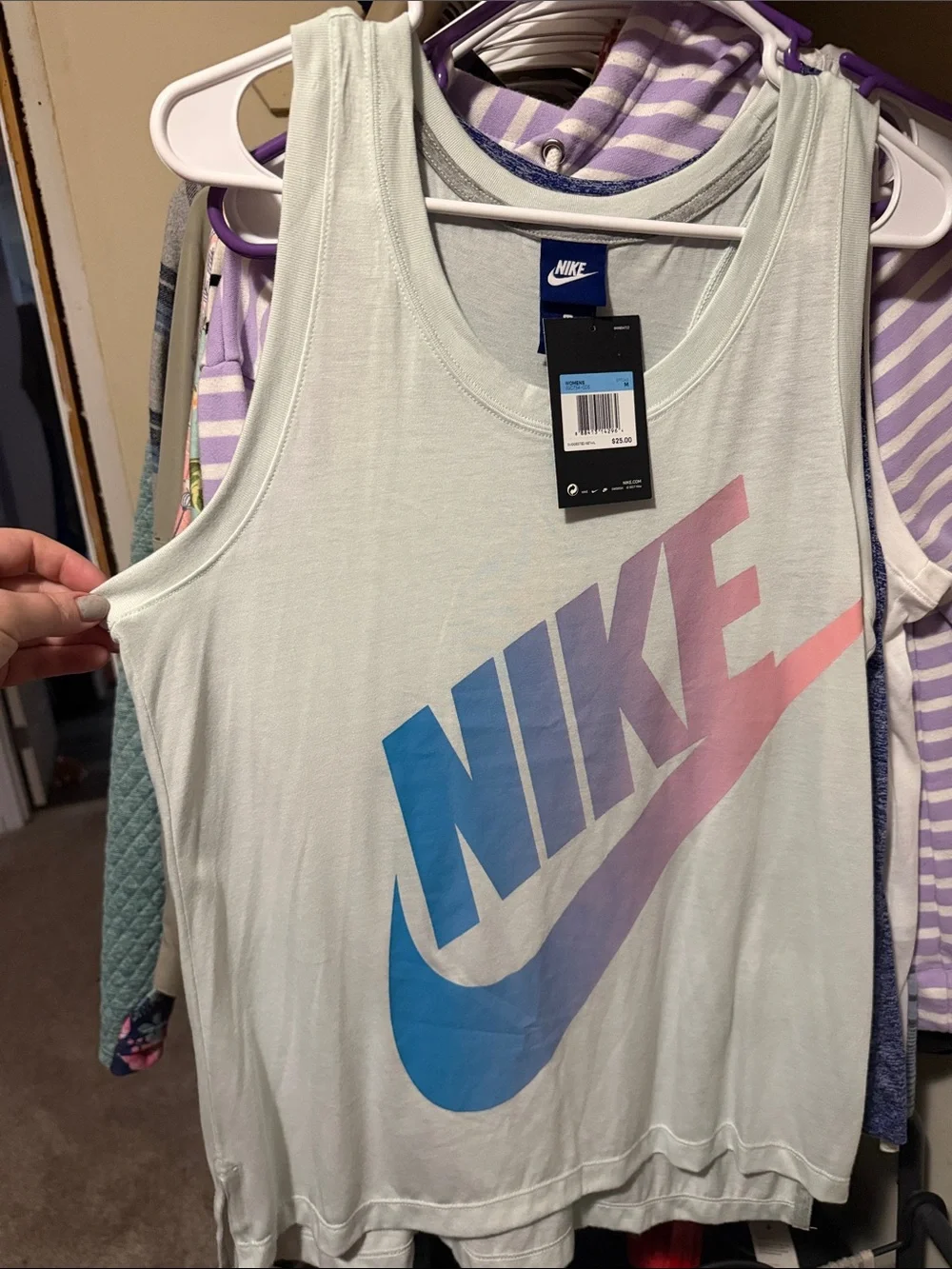 Nike Mint Tank with Blue-to-Pink Gradient Swoosh